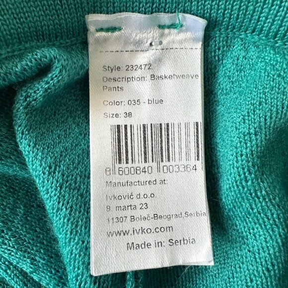 IVKO Womens 100% Wool Pull On Knit Pants Size M (38) Teal Basket Weave Stretch - Picture 9 of 12